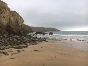 Rocky Bay beach, cliffs to the left